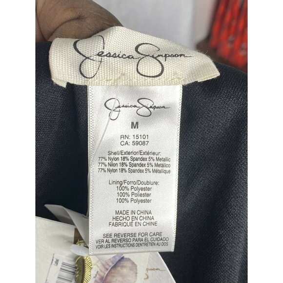 Jessica Simpson V Neck One Piece Tie Back Swimsuit Black Copper Metallic SZ M - Picture 5 of 7